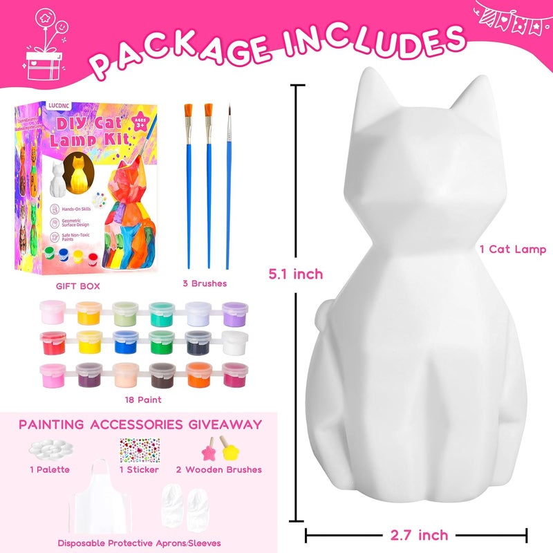 lucdnc Paint Your Own Cat Lamp Kit DIY Night Light Painting Kits for Kids Arts & Crafts Supplies Birthday Easter Christmas Cat Themed Gifts Toys for Girls Boys Teens Ages 3-12+ - Image 2